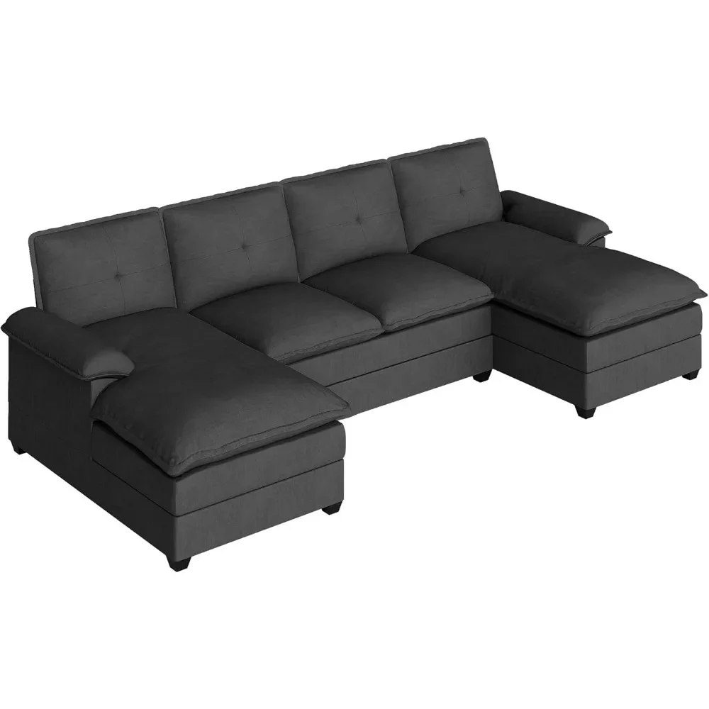 

110" Sectional Couches, 4-Seat U Shaped Couch with Double Chaise, Sofa Couches Sleeper with Thick Cushion & Soft Backrest