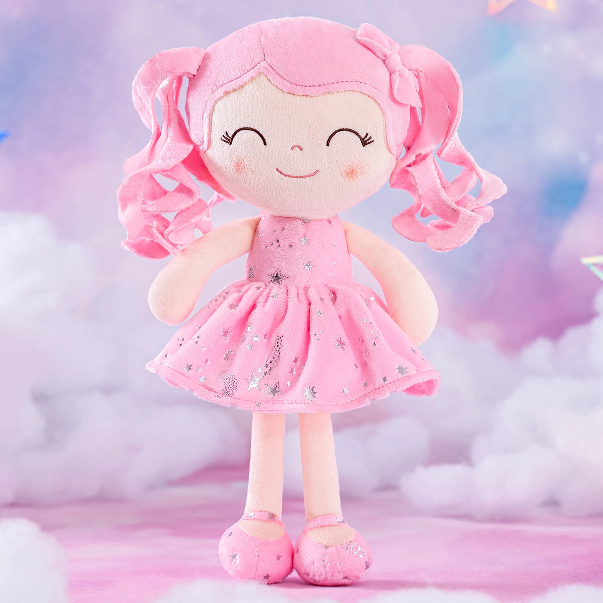 

Gloveleya Plush Dolls Curly Hair Starry Sky Series, Christmas Gifts Doll Collection Ideas Baby's first Birthday Gift Pink