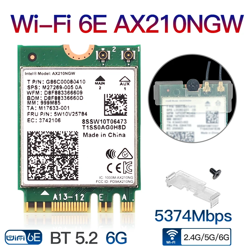 Wi-Fi 6E AX210 Wireless Card 5374Mbps BT5.3 Desktop Kit Antenna