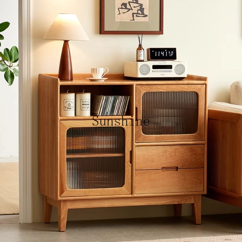 

Cherry wood dining side locker retro porch Nordic style tea cabinet