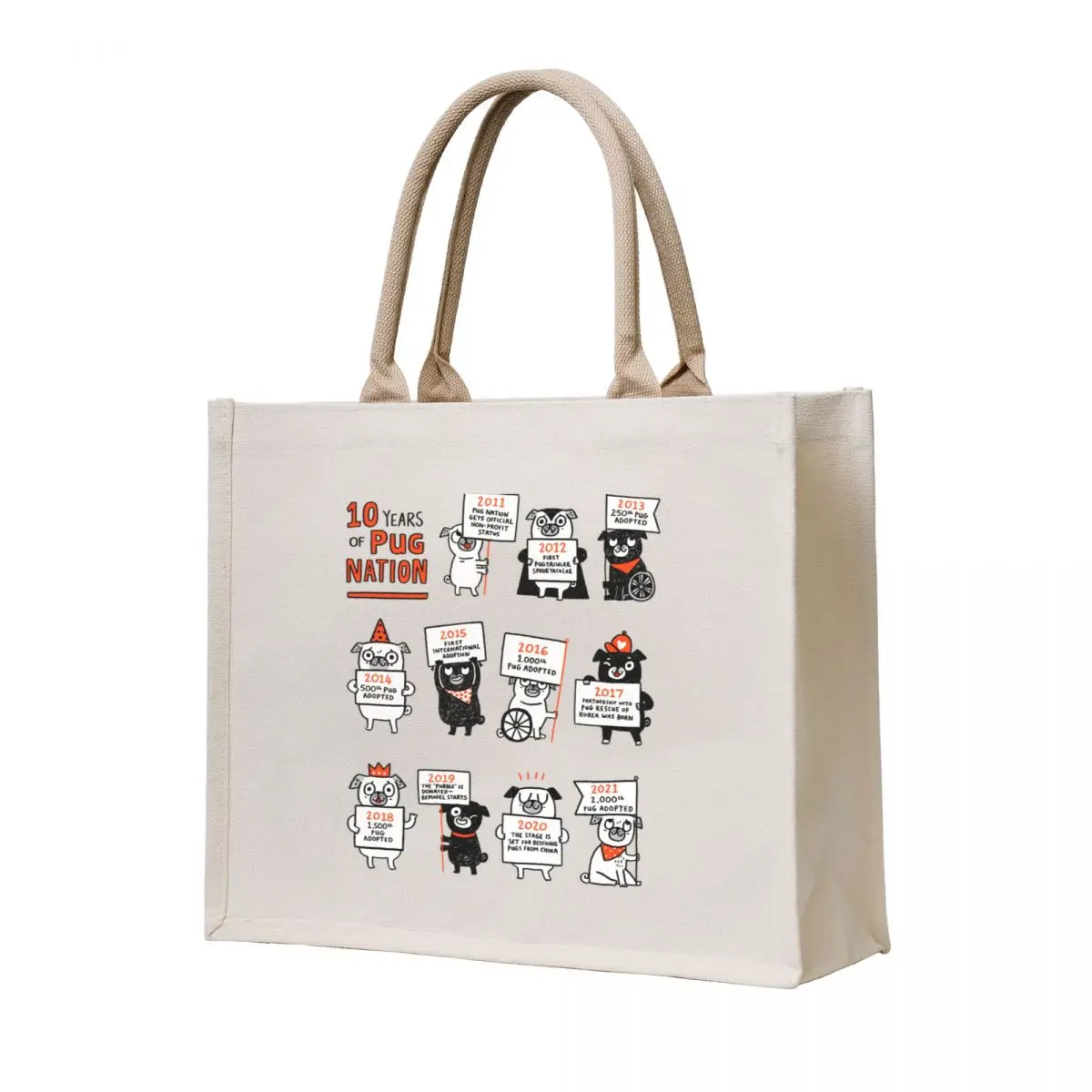 

10 Years of Pug Nation Tote Bag Lady bags cloth bag woman Cloth bag shopper bags for women