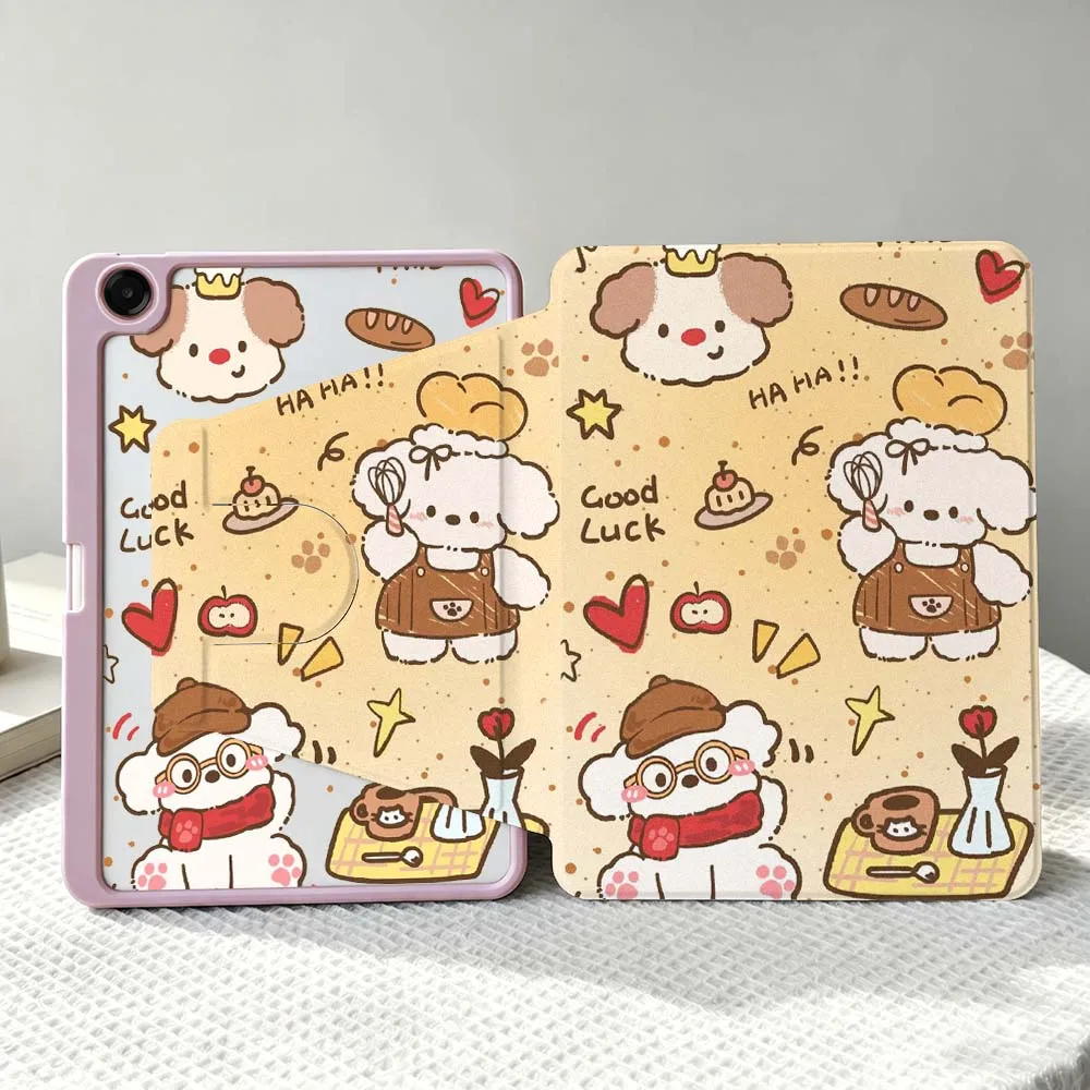 Cute White Dog Pattern For Samsung Galaxy Tab S11 S10 S9 S8 A11 FE Plus Ultra 360° Rotation Stylus Storage Tablet Case Soft