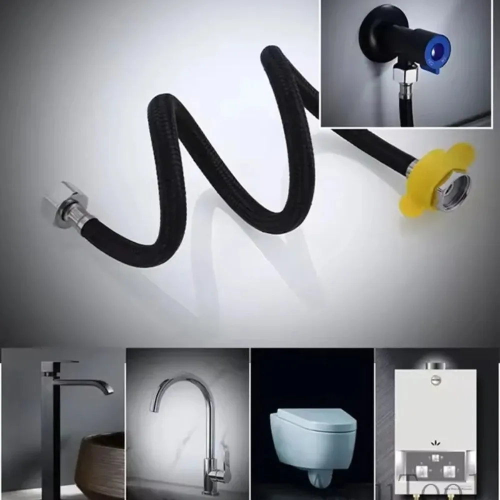 Black Pipe Water Supply Hose Faucet Water Heater Water Pipe Heater Pipe Toilet Connection Water Inlet Pipe 30-80cm Fittings