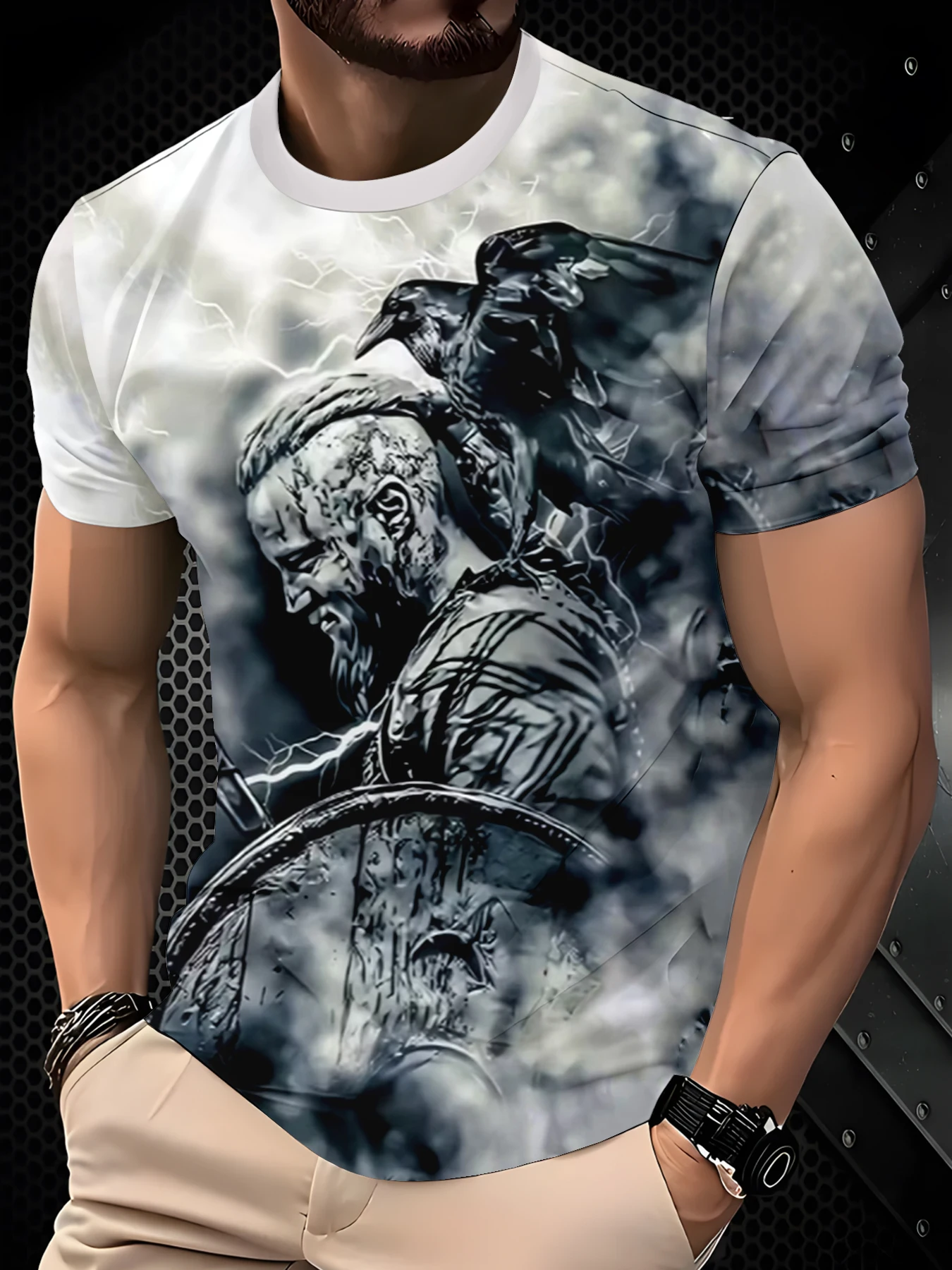 Casual Men Smoky Tone Myth Character Animal Art Basic Short Sleeve Top
