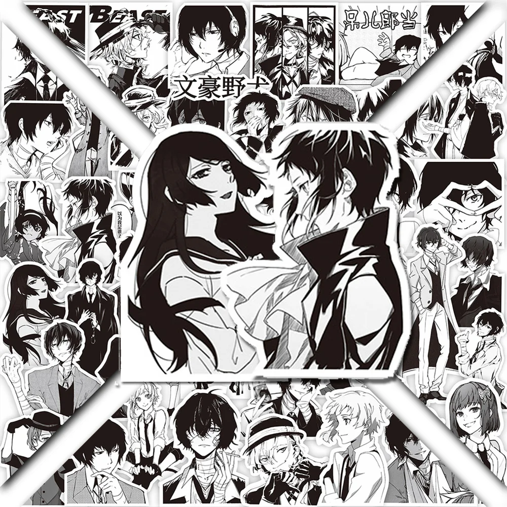 

10/30/65pcs Black White Bungo Stray Dogs Anime Stickers for Kids Decals Graffiti Skateboard Phone Kids Cool Japan Mangan Sticker