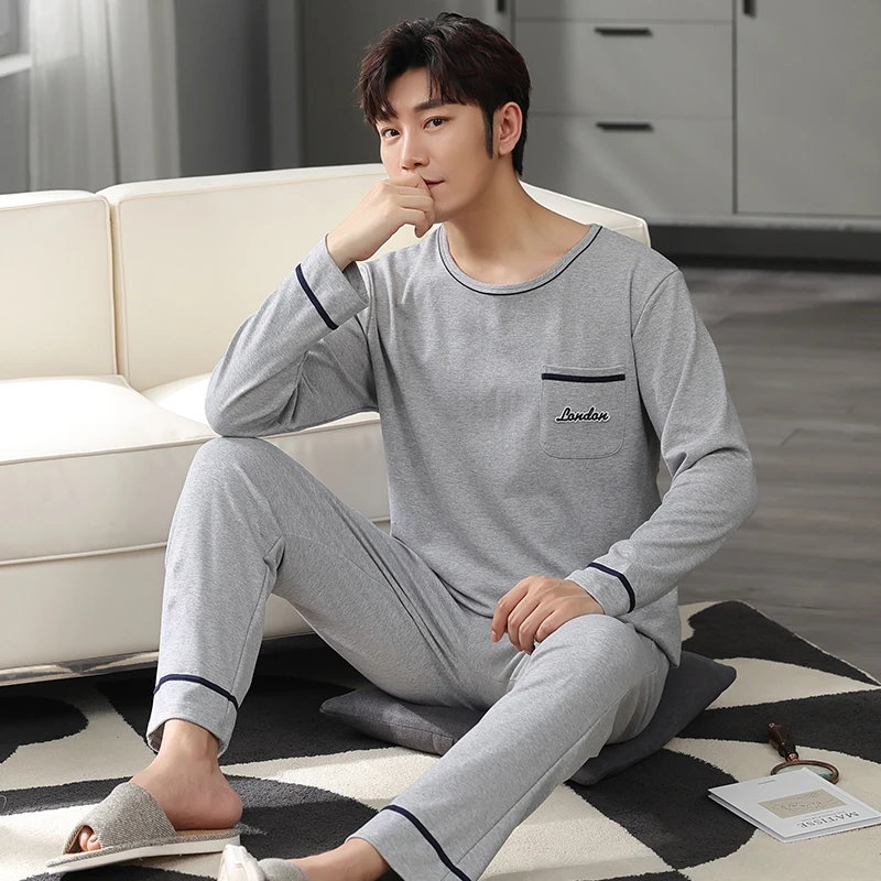 Neue 2024 Frühling Männer Pyjamas Langarm männliche Pyjama Set Männer reine Voll baumwolle Pyjamas für Männer Nachtwäsche Anzug Homewear 3xl 4xl 5xl