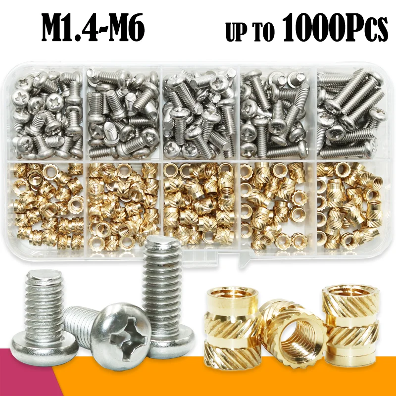 

Heat Set Insert Brass Nut and Screw kit M2 M3 M4 Printing 3D Threaded Inserts Copper Hot Melt Plastic Nuts Computer Hexagon Bolt