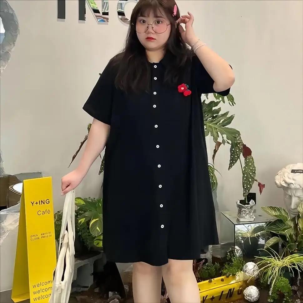 Big Large Add Plus Size 150kg Short-Sleeve Casual Cotton Dress Women Summer Loose Fat Lady Oversize Dresses For Female Clothing