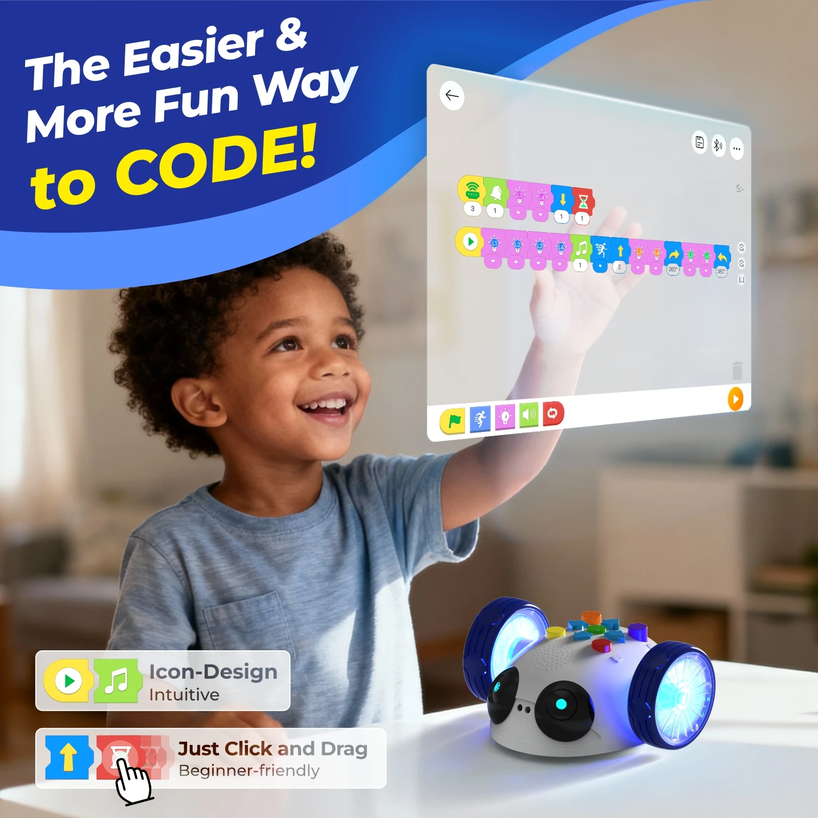 Apitor Mini Robot Wheels Coding Robot Toys Screen Free Remote Control Programming Kid Ages 5-8 STEM Educational Interactive Toys