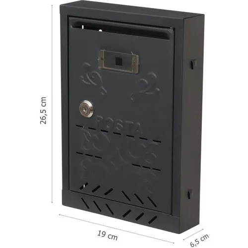 Eym Mail Box Akşan Brand Motif Decorated Metal Anthracite