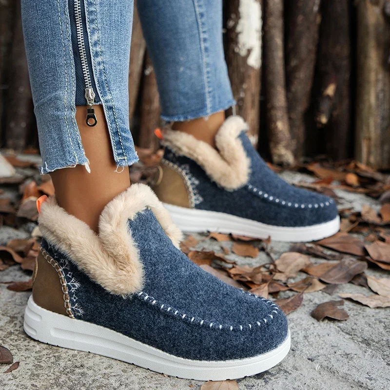 Winter Flats Women Snow Ankle Boots Short Plush Cotton Shoes Winter Designer Warm Casual Shoes 2024 Trend Walking Zapatos Ladies