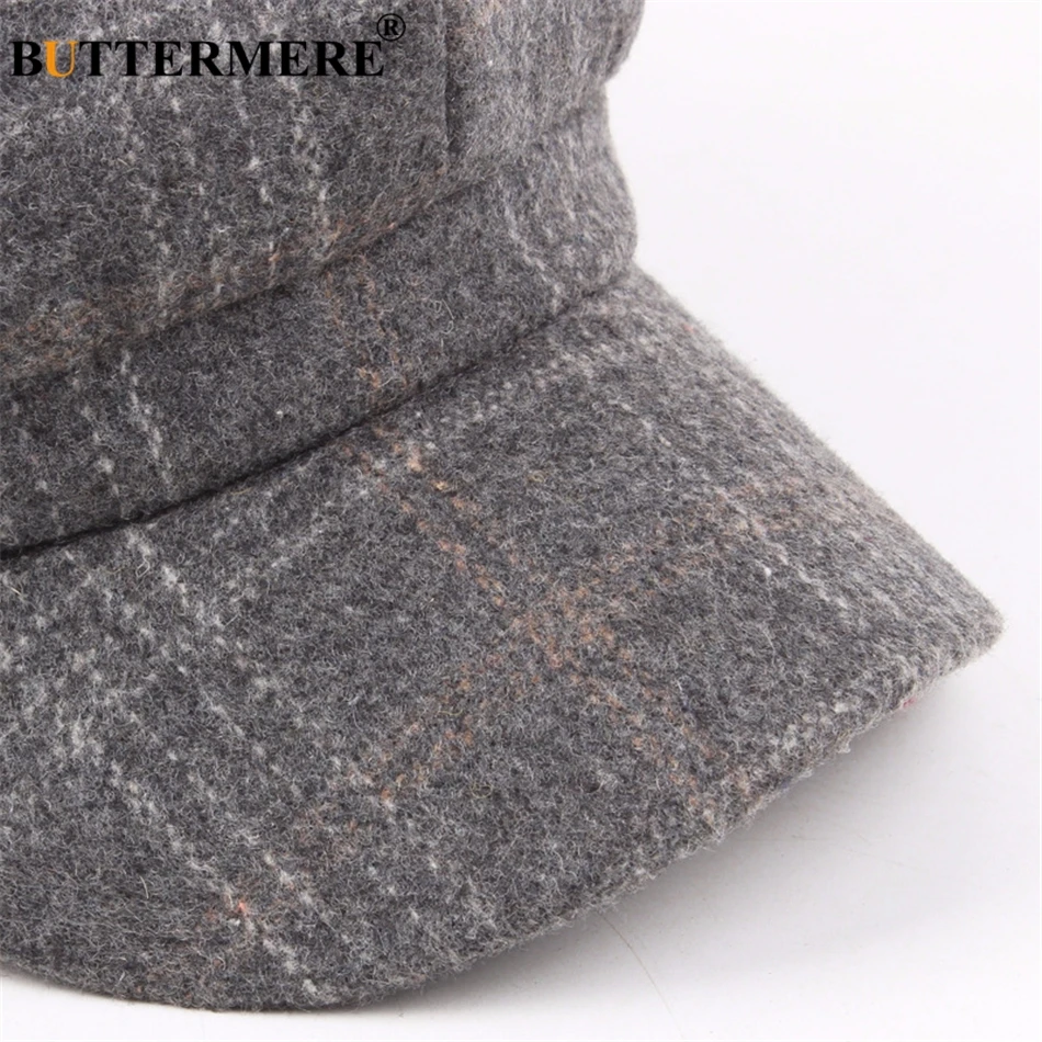 BUTTERMERE Women Wool Tweed Caps Newsboy Female Male Vintage Army Green Plaid Flat Caps Spring Painters Cabbie Duckbill Hat 2024