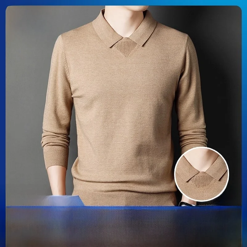 

Мужская вязаная шерстяная рубашка Pierre Cardin, осенне-зимняя, теплая, с отложным воротником, свободного кроя, деловая, повседневная, с длинным рукавом