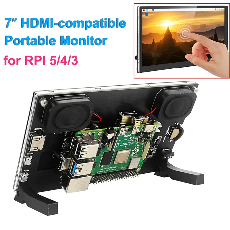 Raspberry Pi 5 7 inch IPS Touchscreen Monitor 1024X600 HDMI-compatible LCD Module Mini PC Portable Monitor for RPI 5 4B 3B+ ZERO