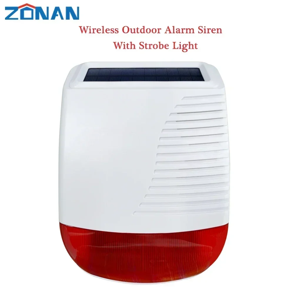 

ZONAN Wireless Outdoor Solar Strobe Siren 433MHz Waterproof High Decibel Siren With Light Flash For Home Burglar Alarm System