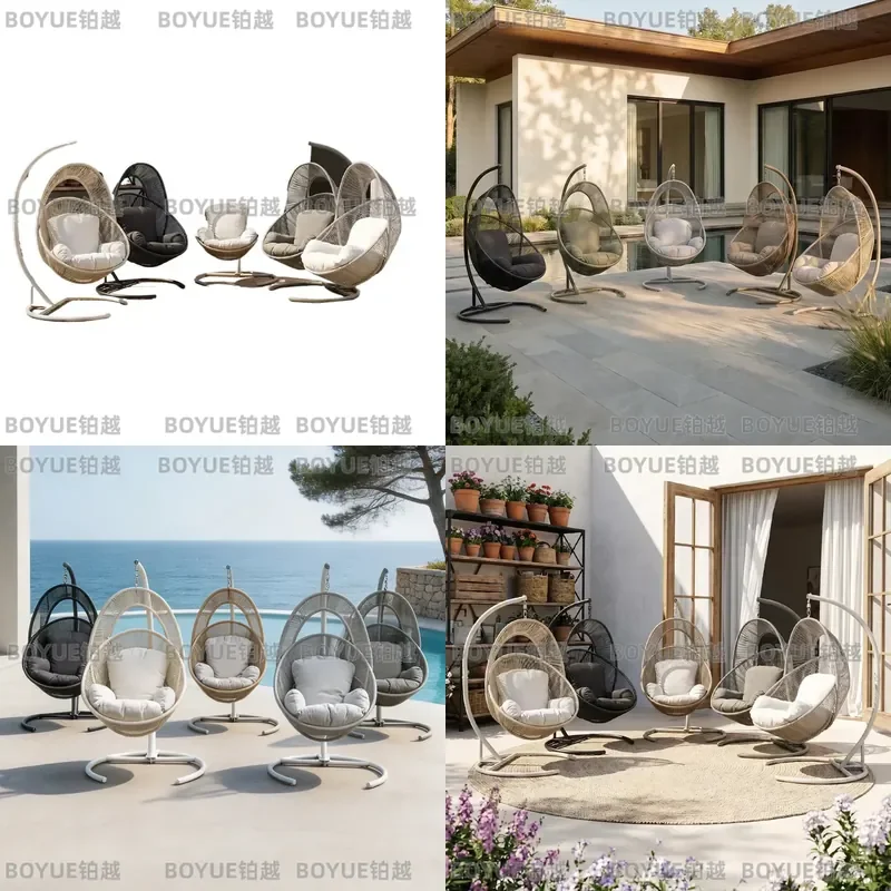 Wrought Iron Outdoor Hanging Chair Bird Nest Swing Waterproof Sunproof Thick Cushion Patio Balcony Garden Home Leisure Seat