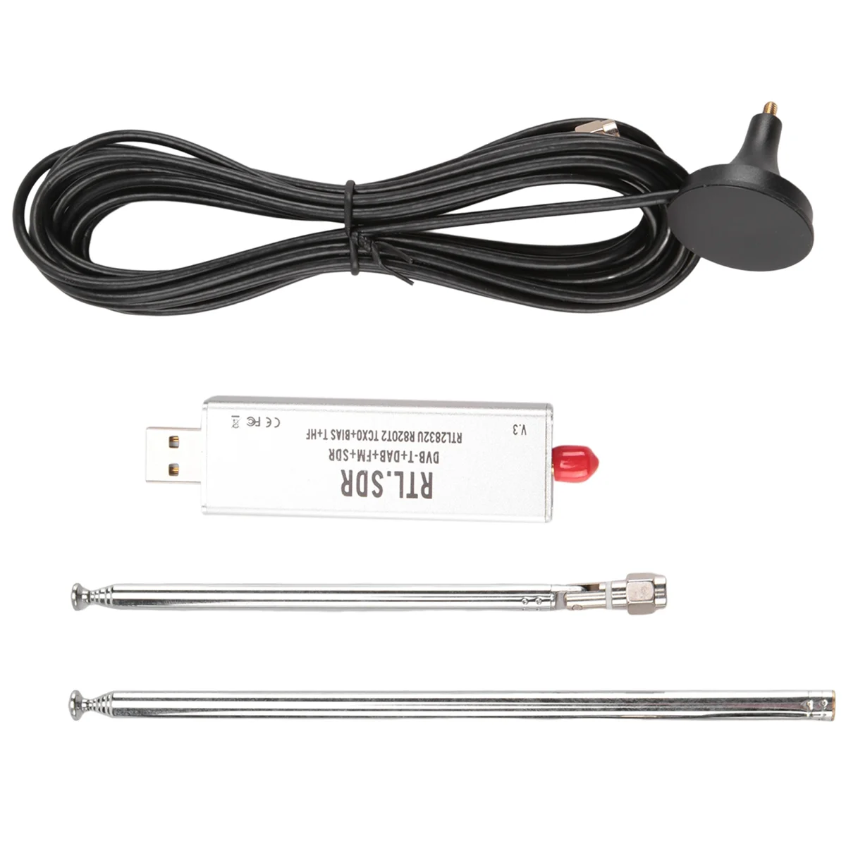 RTL-SDR tuner + tuner d'antenne télescopique + base d'antenne R820T2 V3 RTL2832U