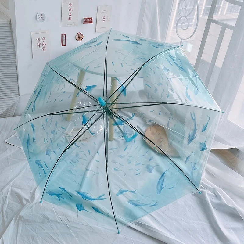 Transparent Aquarium Ocean Straight Handle Umbrella Folding Children Adult Universal Jellyfish Whale Photography Prop Umbrella