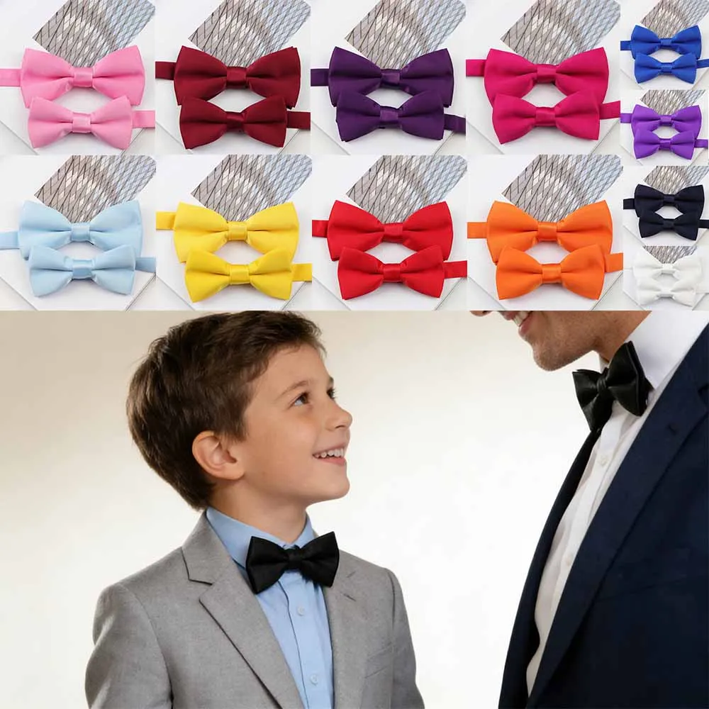 Men's Children's Daily Wear Polyester Solid Color Bowtie Wine Red Black Parent-Child Butterfly Set Wedding Party Accessory Gifts