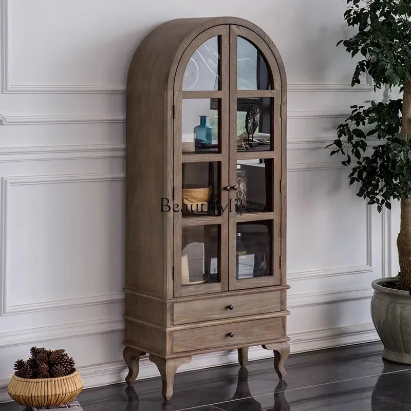 

American light luxury solid wood round top cabinet French retro wine cabinetL