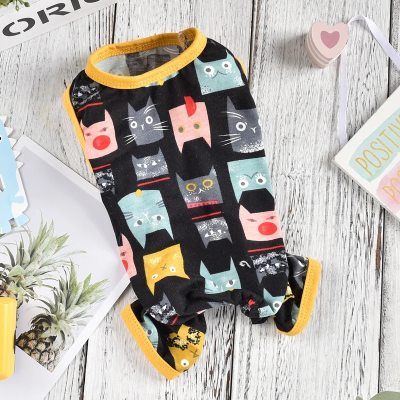 Kitten Print Dog Pajamas 3XL French Bulldog Terrier Clothes Medium Large Apparel Pet Puppy Jumpsuit Vest Shirt Summer Products