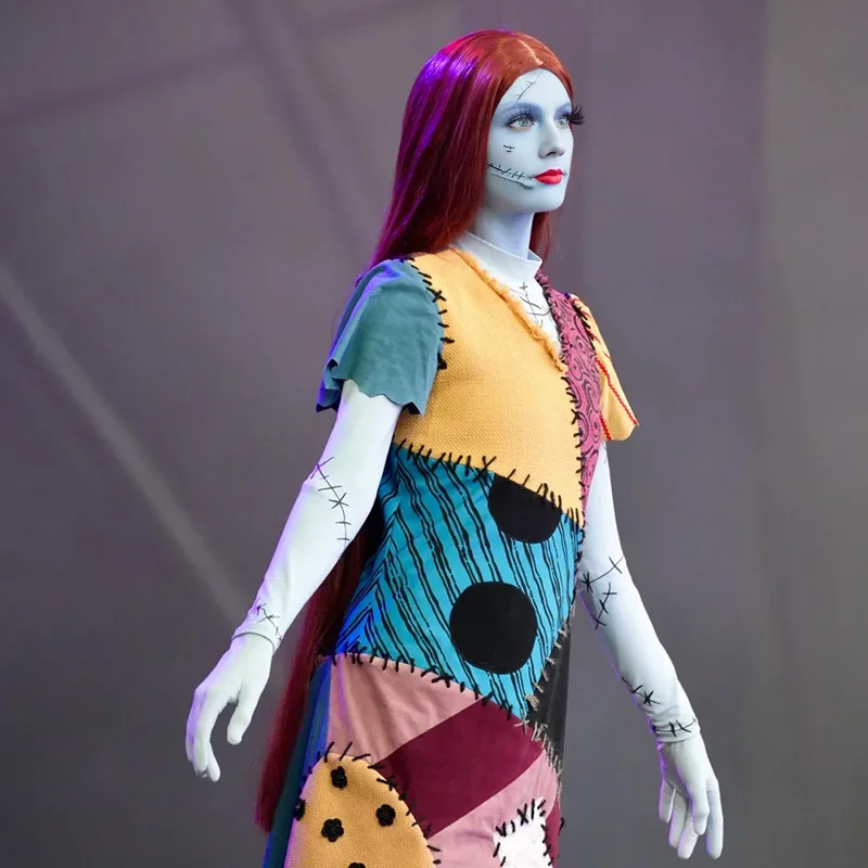 Halloween Christmas Nightmare Before Christmas Sally Anime Wig Medium Parting Long Straight Red Hair