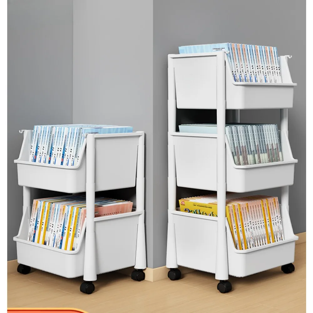 Floor Mounted Bookshelf with Wheels 2/3/4 Tier Movable Book Storage Rack Rolling Storage Cart Trolley Toy Snacks Storage Rack