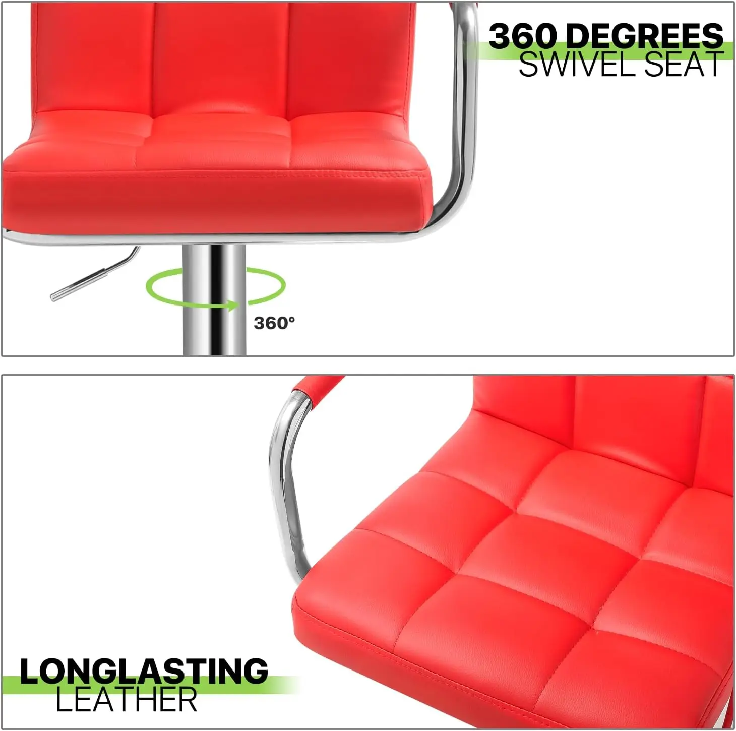 Modern Bar Stools Set Of 2, Height Adjustable Swivel Barstools With Armrest And Footrest, Bar Chairs For Kitchen Island