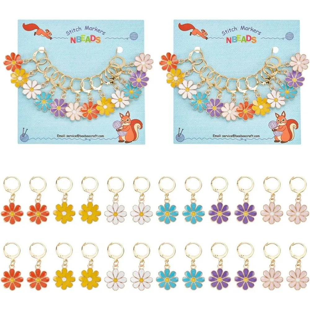 

24 шт., 6 цветов, маркеры для стежков с цветком ромашки, сплав, эмаль, подвески для вязания крючком, маркер для вязания, сделай сам, подарок для вязания, плетения