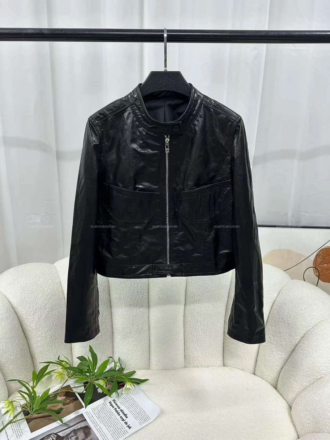 

Ning 2025 New Sle Women's Leather Jaet Genuine eepskin Long Sve Zipper Closure Luxury Feel Small Size Friendly