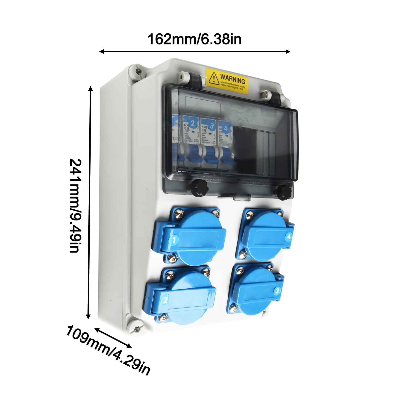 Robust 16A Wall Distribution Box with Waterproof Design and 4 Sockets for Reliable Power on Construction Sites