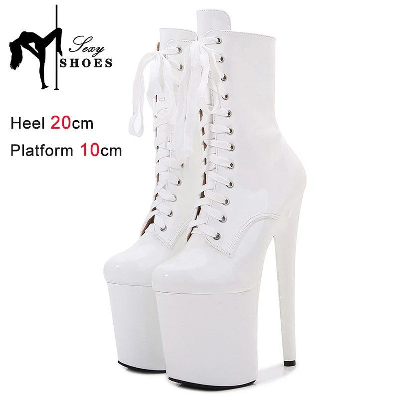 

Short Boots Women 8 Inches Lace-up High Heels Platform Party Leather Ladies Shoes 2026 Designer Luxury Pole Dancing Ankle Boots