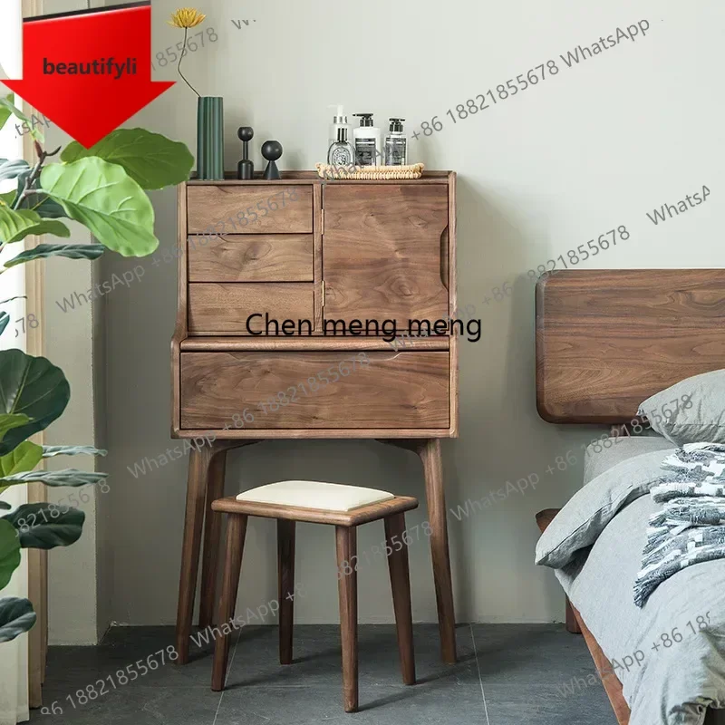 

A50 Nordic Vanity Table with Drawers Walnut Dressers for Bedroom Dressing Table Makeup Vanity Table with Mirror Bedroom Furnitur