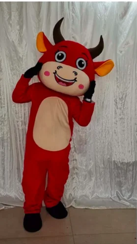 

New Adult Hot Sale Foam High Quality Red Cow Cartoon Mascot Costume Plush Christmas Fancy Dress Halloween Mascot Costume