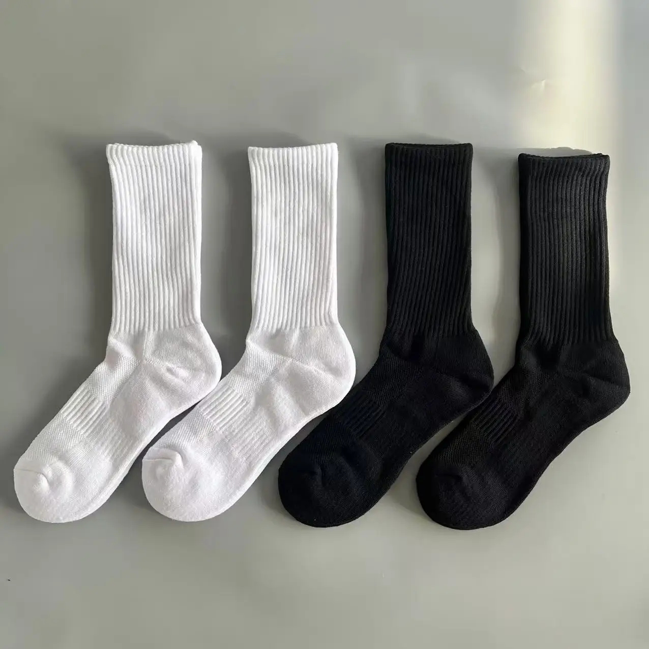 5 pares 100% calcetines de algodón para hombre Otoño Invierno calidez Color sólido toalla gruesa negro blanco elástico calcetines deportivos altos