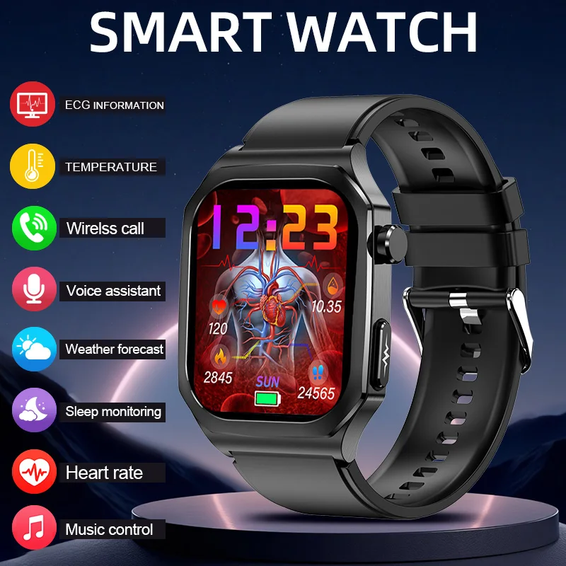 

Смарт-часы ЭКГ для мужчин, 2,04 дюйма, AMOLED-экран, липиды в крови, монитор кислорода в крови, Bluetooth-вызов, мочевая кислота, здоровье, умные часы для женщин