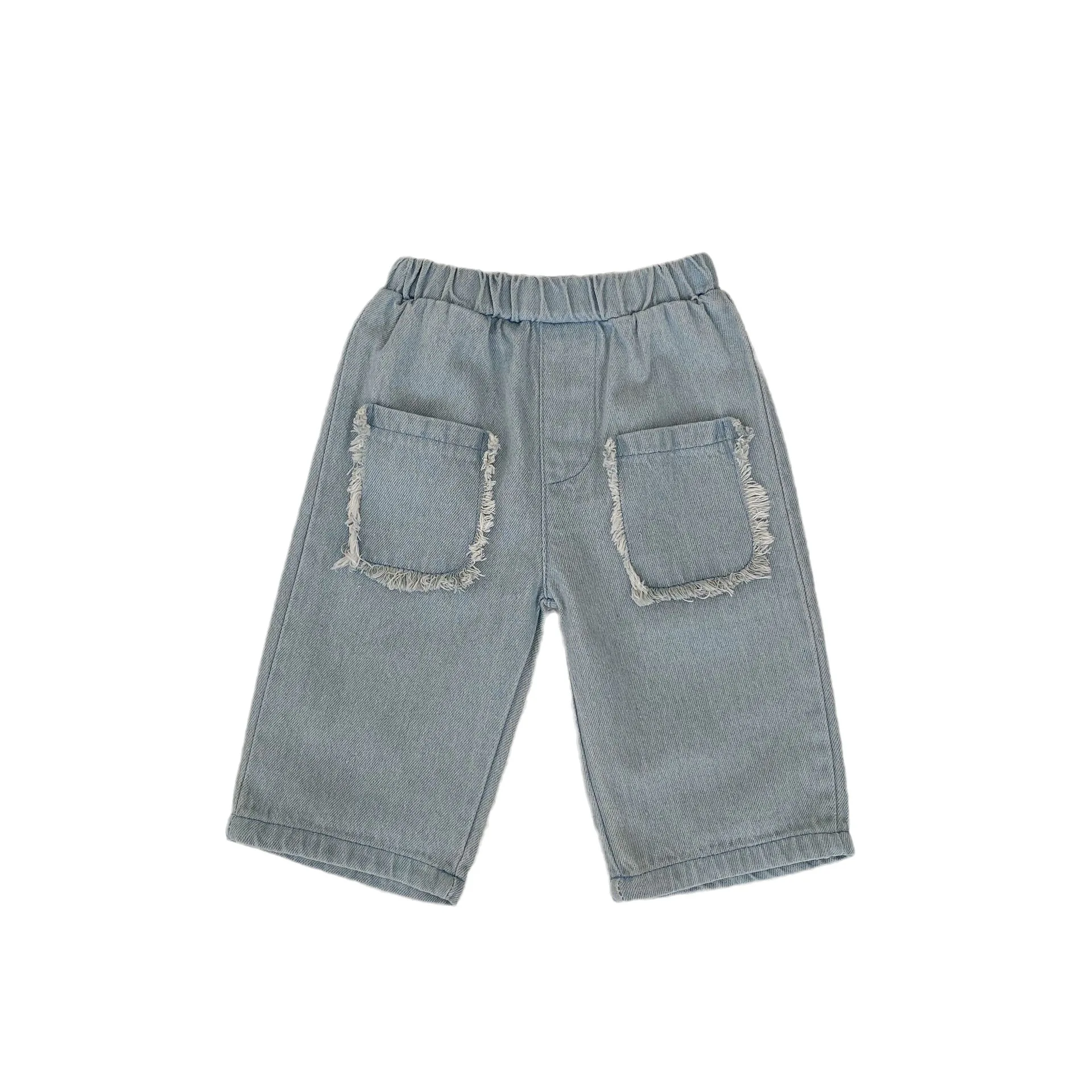 Calças jeans de algodão monocromático, roupas infantis simples e doces, roupas elegantes para bebês meninos e meninas, 0-3 anos, novas, outono, 2024