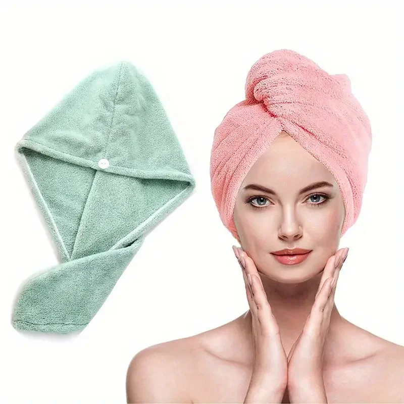 1pc Absorbent Microfiber Hair Towel with Button - Anti-Frizz Quick Dry Towel for Women Men, Soft Fast Drying Hair Wrap Towel