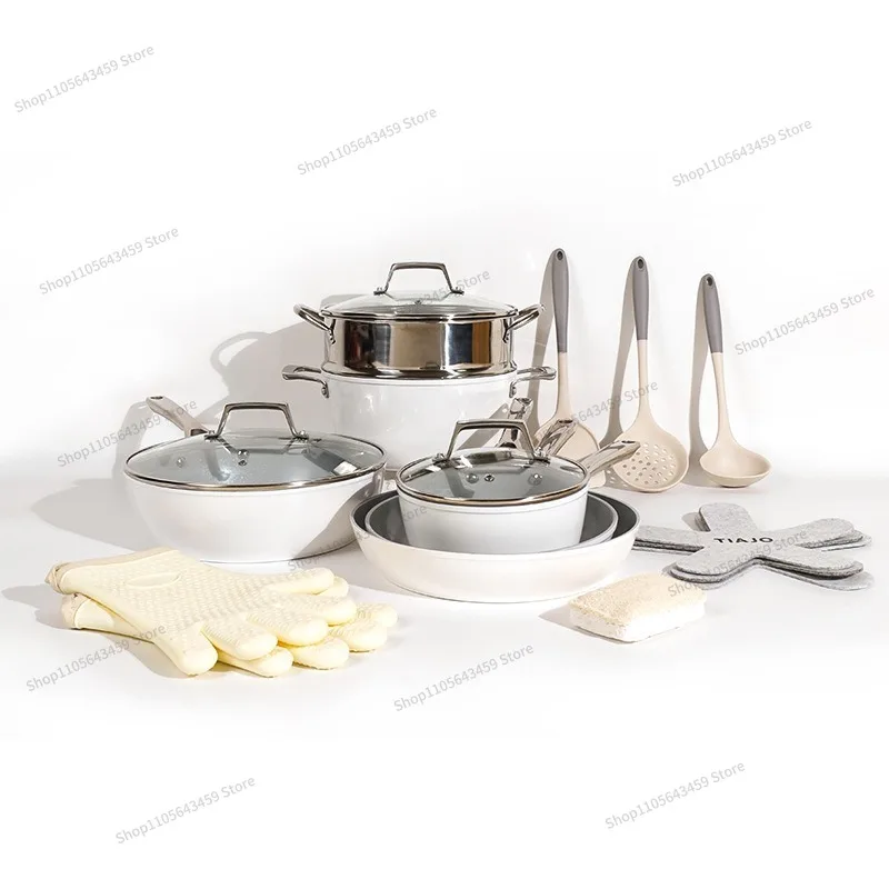Pot set three-piece ceramic non-stick pan induction cooker pot full set of household gift combination