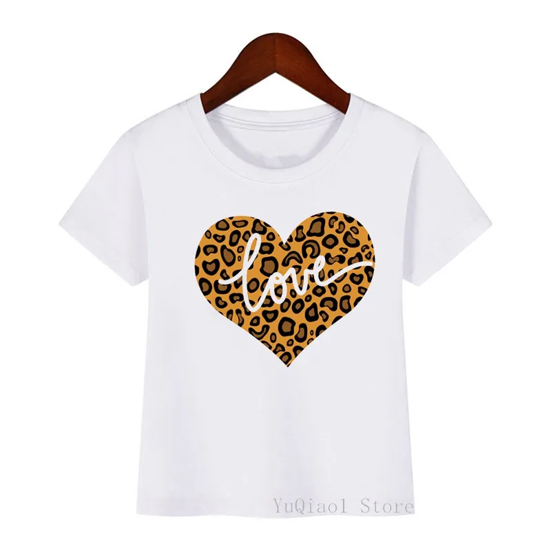 2023 Valentines Day Leopard Love Heart Print Cute Children's T-Shirts Summer Top Teen Kids Clothes Boy Girls Tshirt Lovely Gift