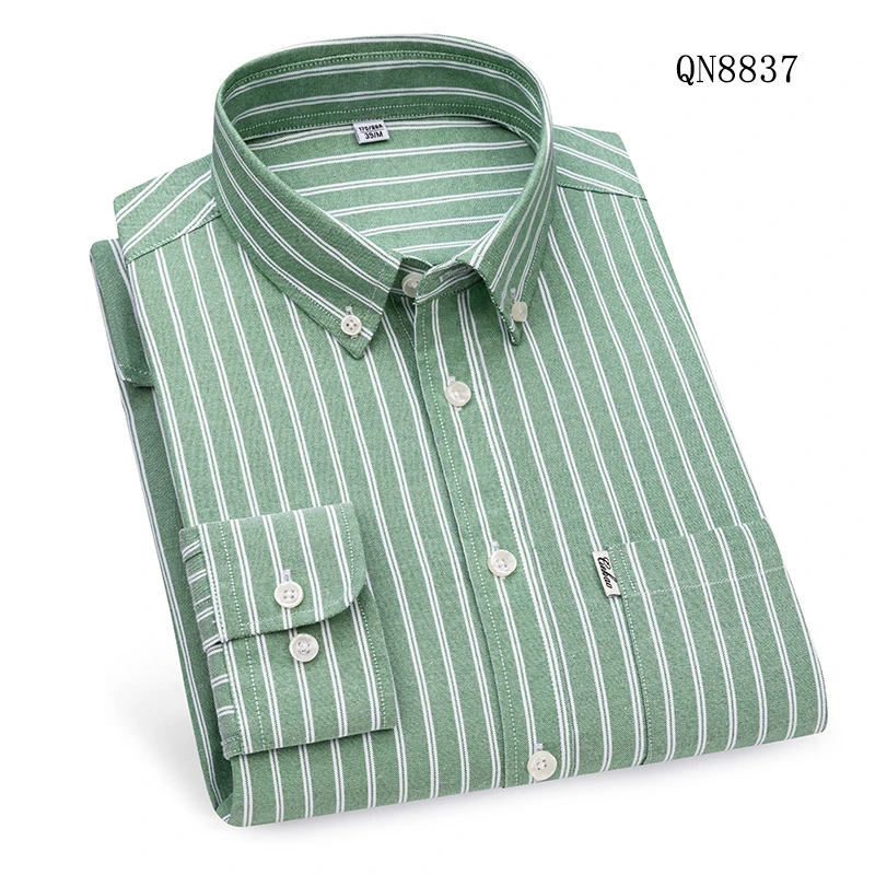 S - 6XL 100% Cotton Classic Stripes Plaid Shirts Men Long Sleeves Casual Soft Cozy Men Shirt Long Sleeve Pocket Male Clothess