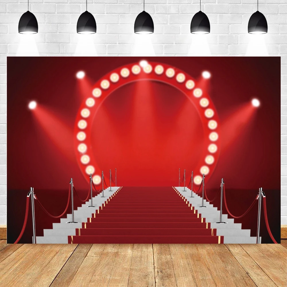 Red Carpet Stairs Photography Backdrop Movie Night VIP Birthday Party Stage Film Ceremony Celebration Background Photo Studio