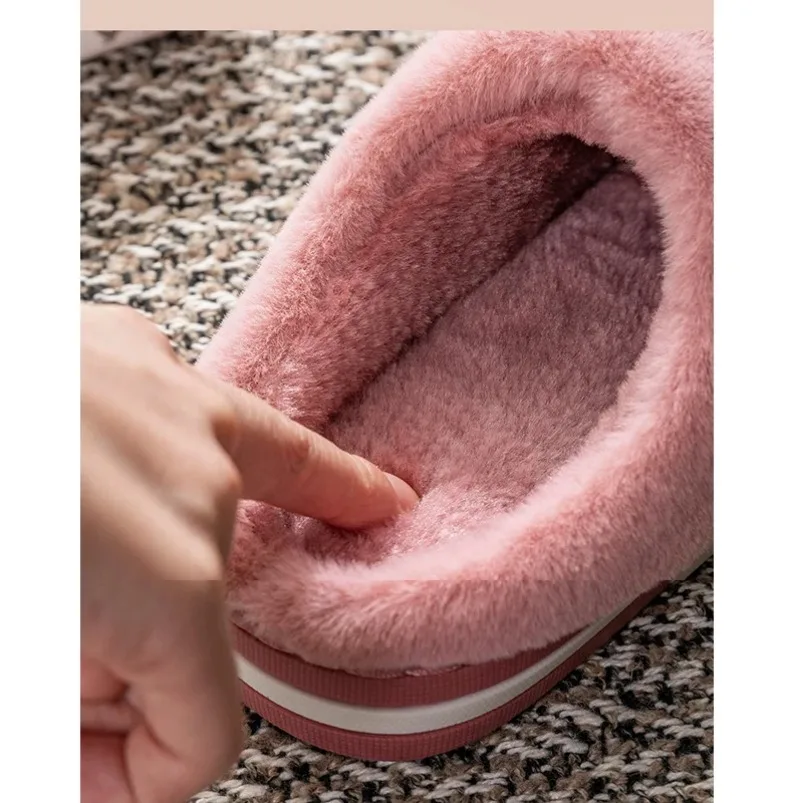 Home Slipper Women Grid Fuzzy Winter Warm Fur Plush Indoor Lazy Female Thermal Furry Room House Shoe Flat Flip Flop Men Male