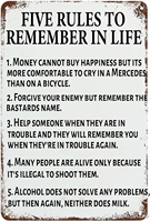 Five Rules to Remember in Life Vintage Metal Sign Motivational Quotes Inspirational Wall Art Tin Painting for Man Cave Bar Ho po