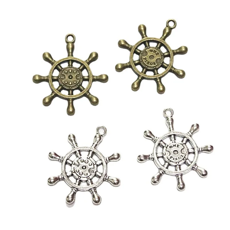 

12PCS Rudder Charms 34.5*39MM Antique Silver Plated Bronze Color Handmade Pendant Vintage DIY For Bracelet Necklace