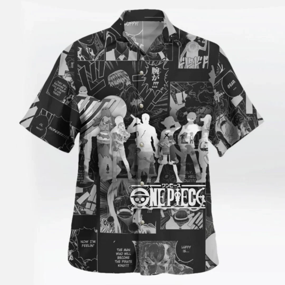 Camisa Hawaiana de Anime de una Pieza para Hombre, Estampado de Luffy Gear 5 Nika, Corte Holgado, Ropa Casual de Verano para Vacaciones, Camiseta de Anime para Niños