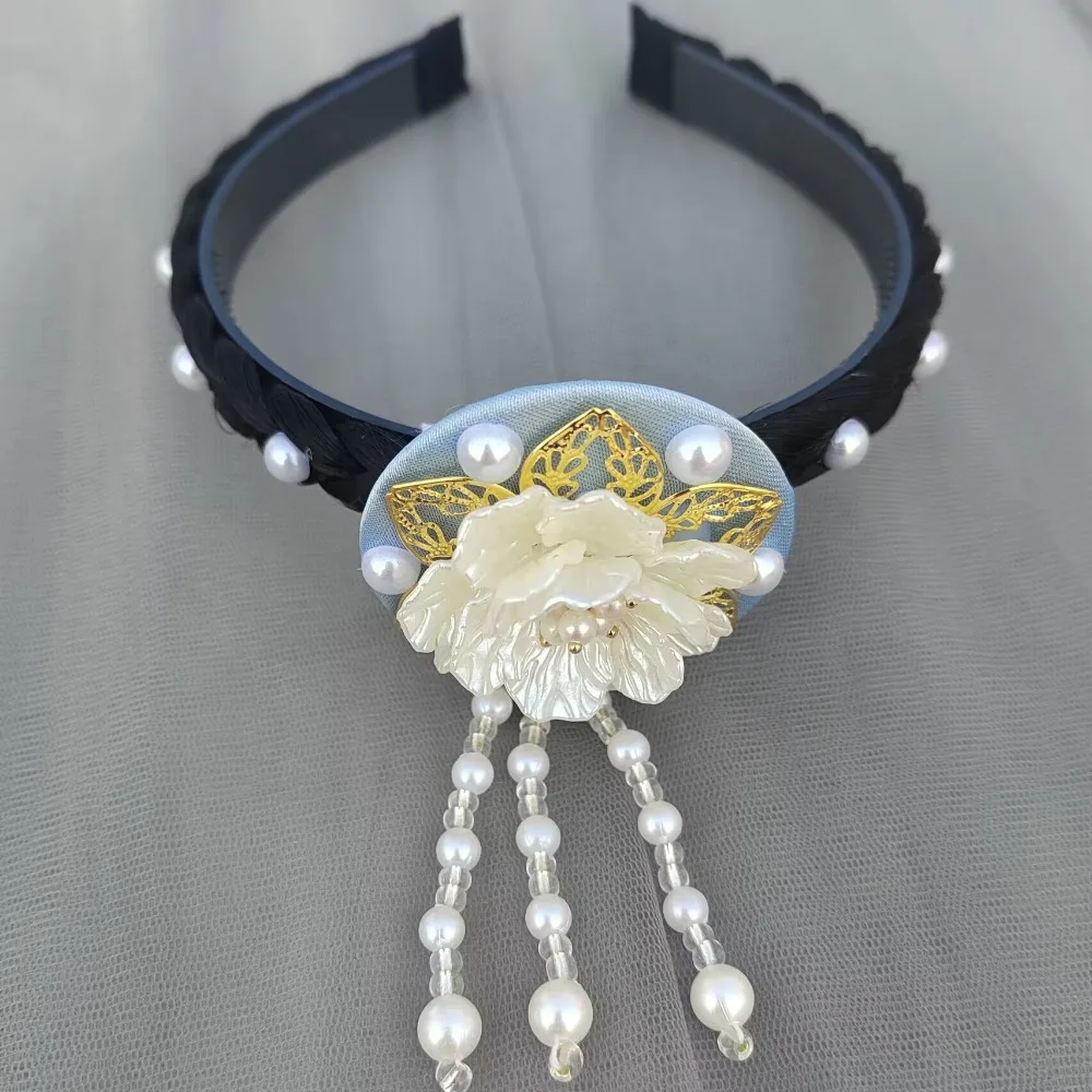 

Классическая корейская повязка на голову с цветами, жемчугом и бисером, в стиле ханбок, с кисточками, для сценических выступлений, танцев, свадеб