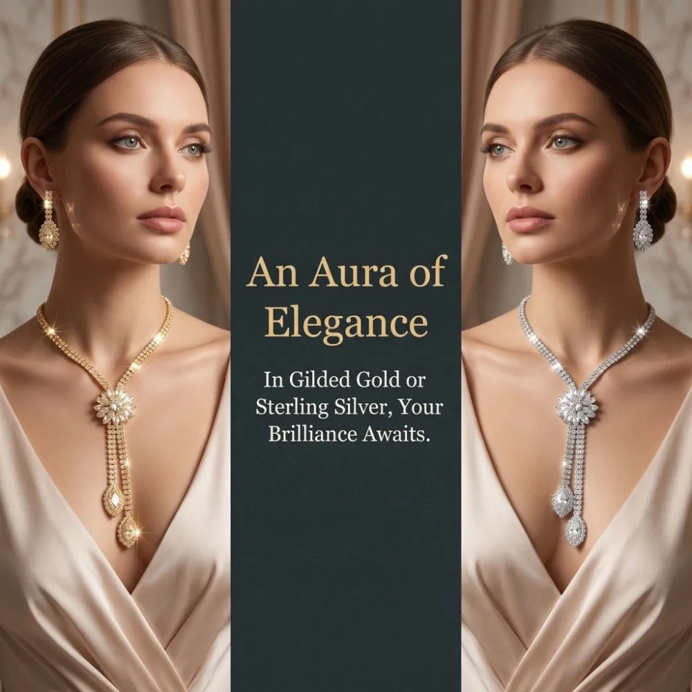 Vintage Necklace Earrings Bracelet Flower Tassel Light Luxury Diamond Tennis Chain Set Exquisite Elegant Jewelry Set Women
