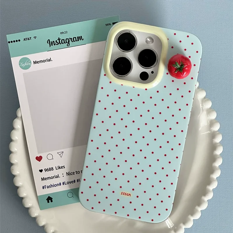 Minimalist Black Polka Dot 3D Cherry Tomato Phone Case For iPhone 17 AIR 16 15 14 13 12 11 PRO MAX PLUS Dustproof Cover