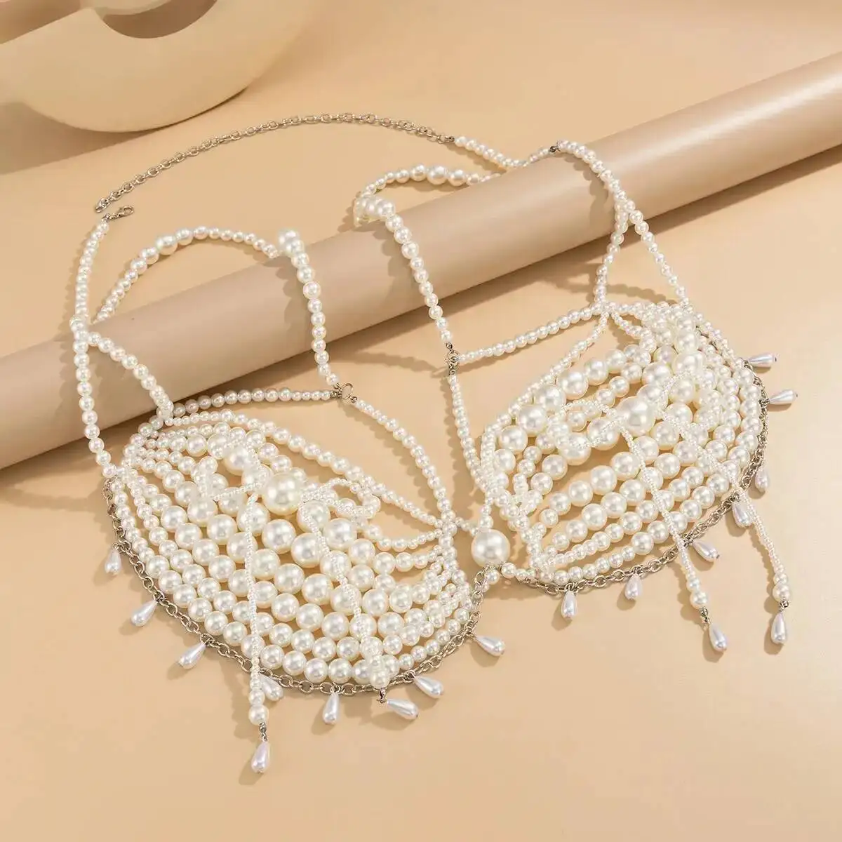 

KunJoe Elegant Multi-layer Imitation Pearl Body Chain for Women Luxury Strap Bralette Chest Chain Waist Chains Wedding Jewelry